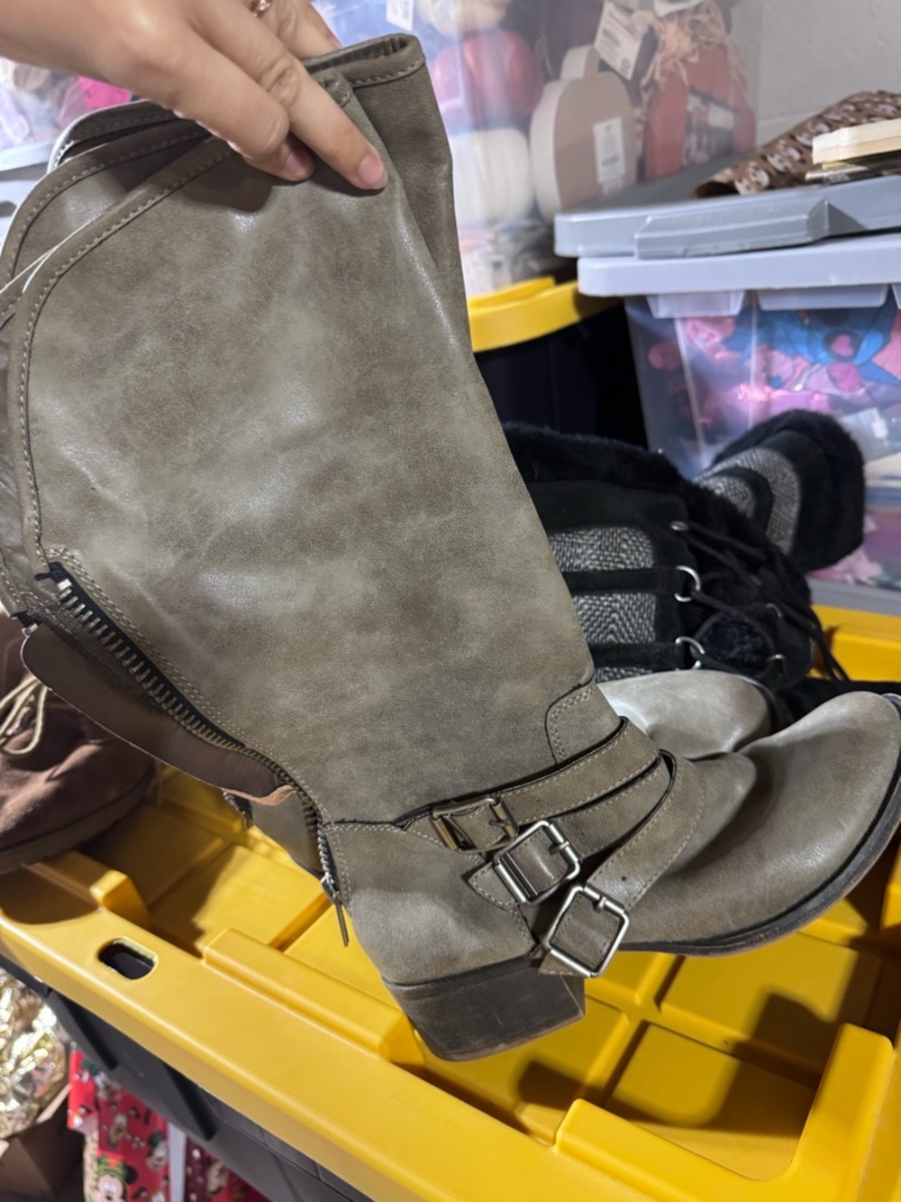 Women's Taupe Buckle Mid-Calf Boots